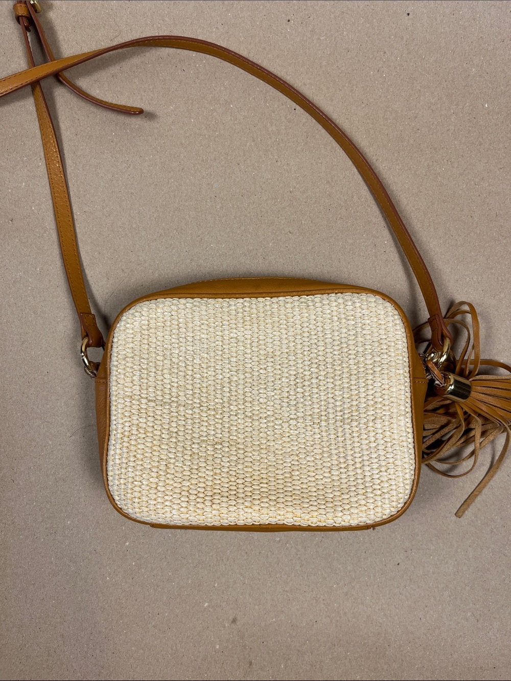 Mark & Graham Tan and Beige Woven Crossbody Bag